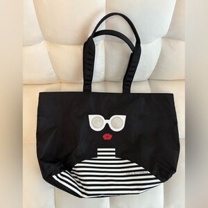 Lulu Guinness Black Tote Bag with Striped and Sunglasses & Lip Accent